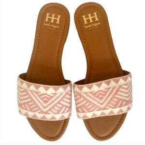 HAUTE HIPPIE Pink Slip On Aztec Embroidered Slide On Sandals